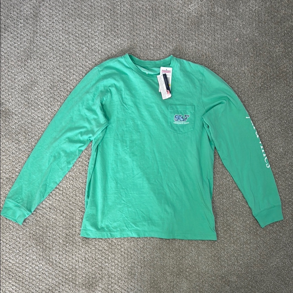 NWT Vineyard Vines Kids Green Long Sleeve Flamingo Shirt Sz M (12-14)
